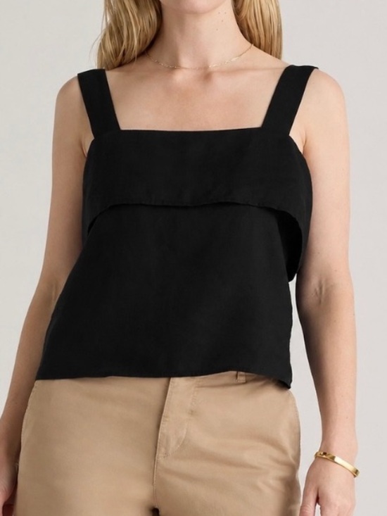 Quince Tops - Quince European Linen Black Square Neck Crop Top Size XS